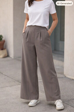 Nordstrom Rack Taupe Knife Pleated Wide‑Leg Pull-On Trousers Pants Med